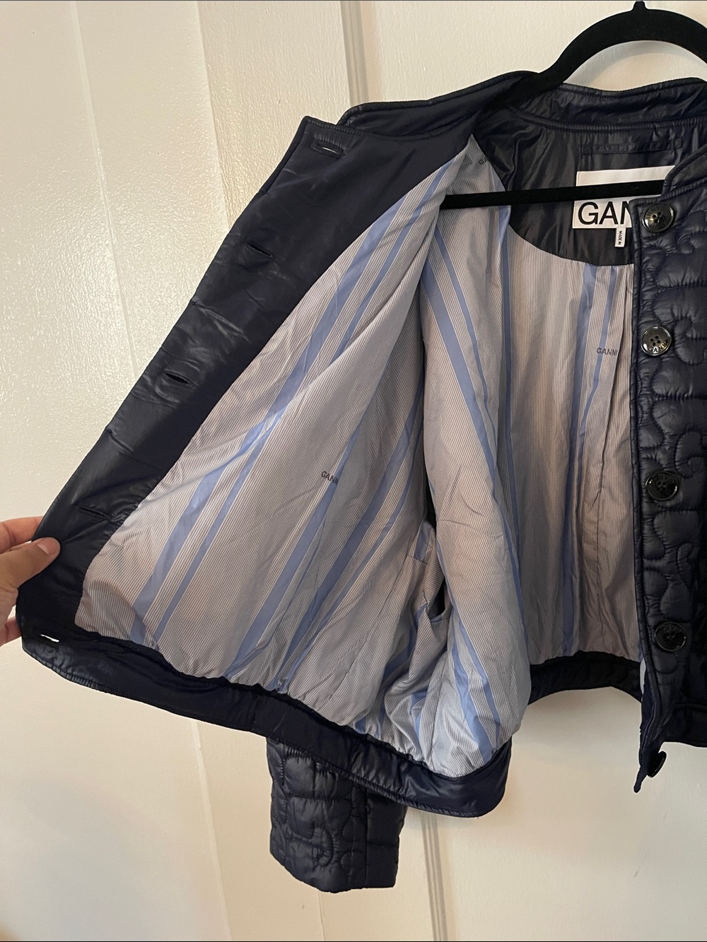 Ganni Quilted Cropped Puffer Jacket - Navy - Picture 16 of 16